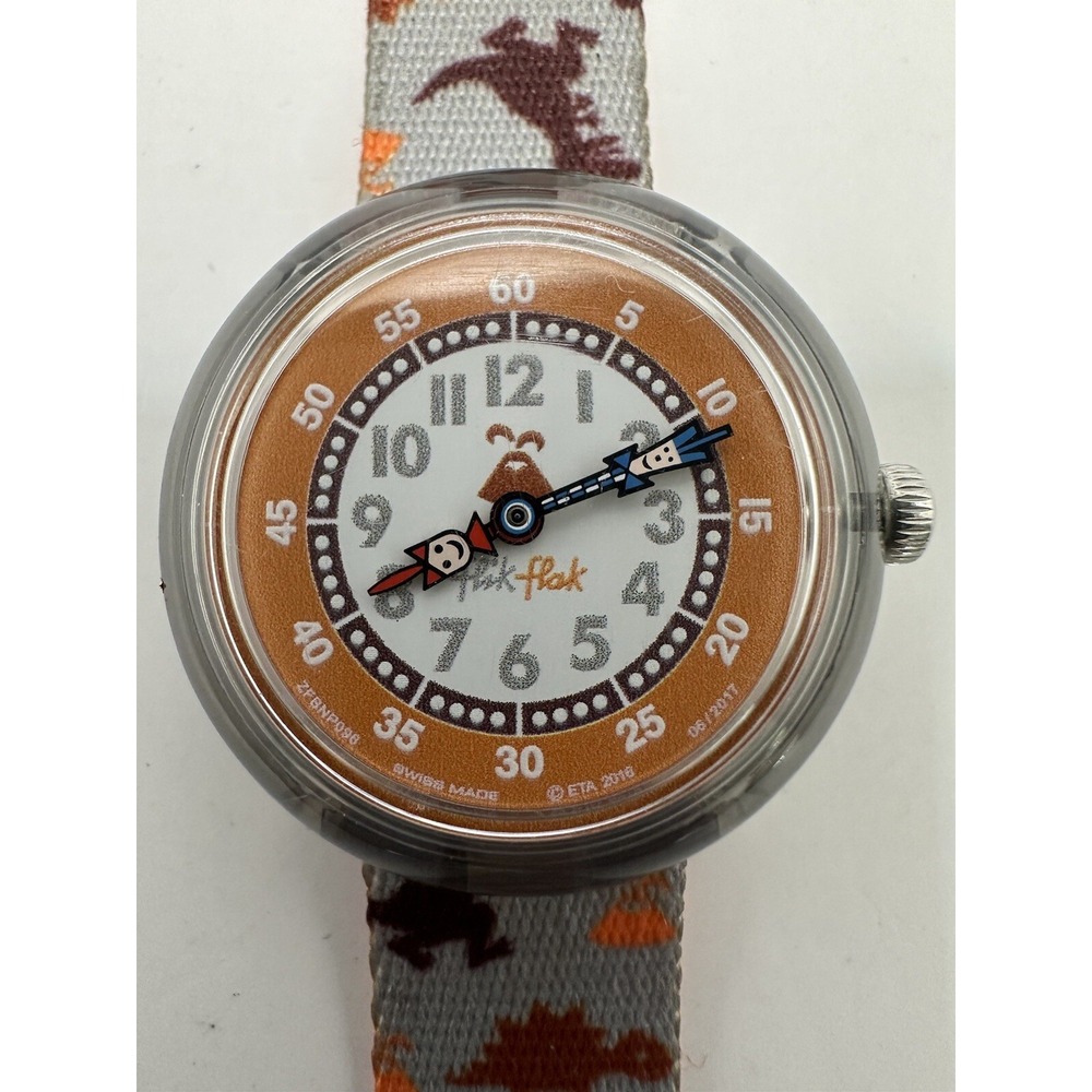 Flik Flak by Swatch Dinosaur Watch 30MM 7" Orange Kid 2017 New Battery Swiss V‎